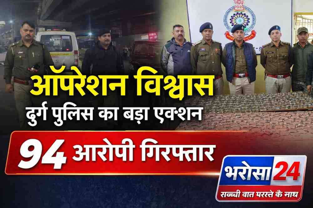 ऑपरेशन विश्वास: दुर्ग पुलिस का कड़ा एक्शन, 94 आरोपियों पर कार्रवाई
